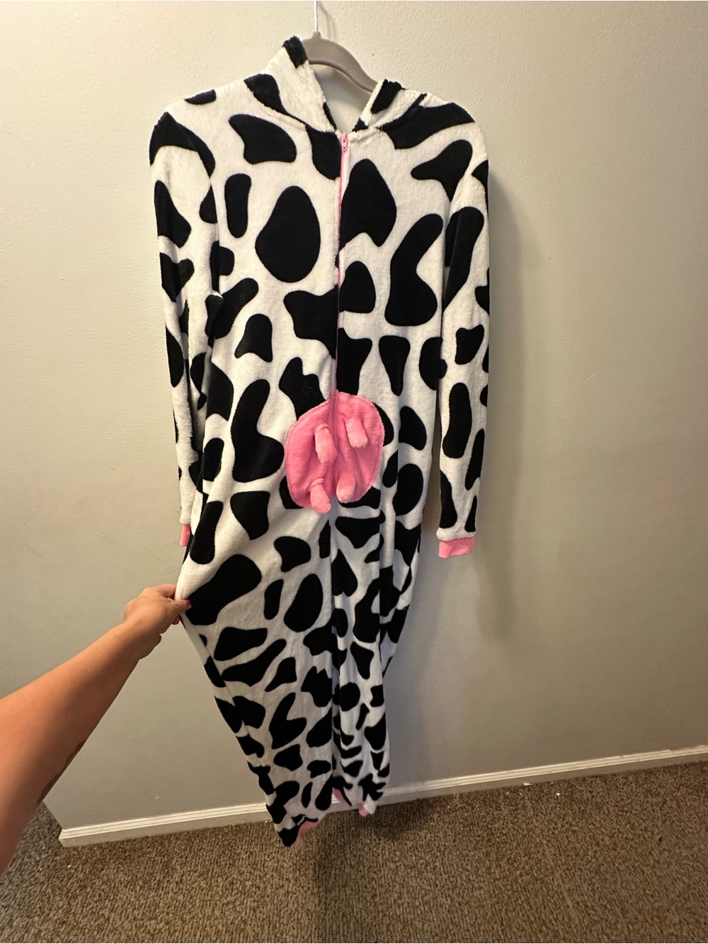 Secret Treasures Black and White Cow Print Hooded Onesie Halloween ?
